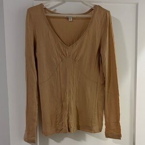 Banana Republic Camel Long Sleeve V-Neck Top